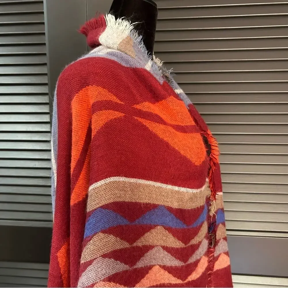 Southwestern Multicolored Cozy Wrap, Geometric Design, Perfect for Cool Nights